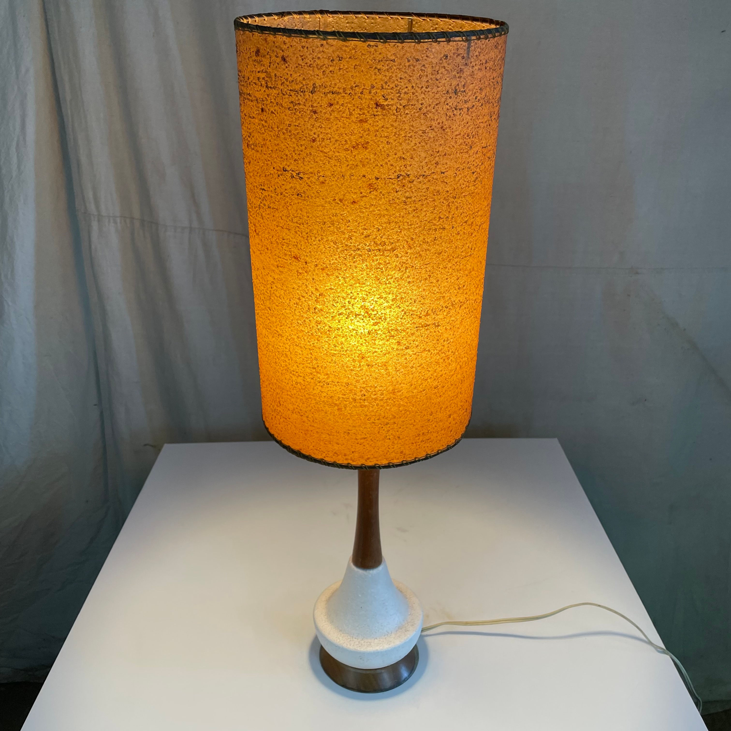 Small 1950s Wood & White Ceramic Lamp