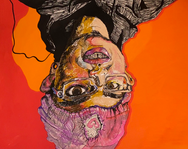 Inversed portrait illustration of a person with glasses and a knit cap