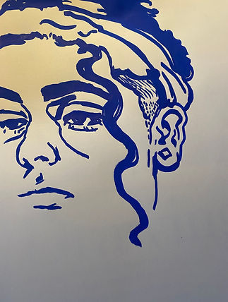 Blue line portrait: pensive expression