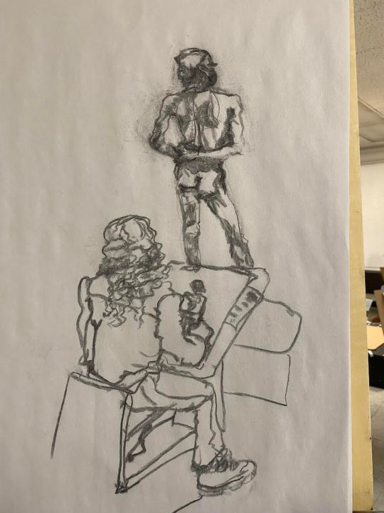 Sketch: Artist drawing muscular figure model