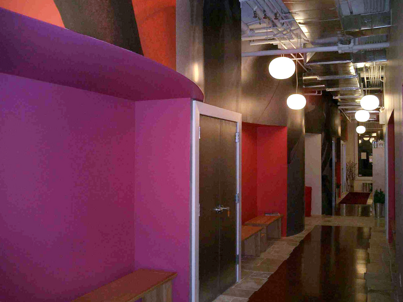 Yamuna Studio corridor showing colors and textures. Pamela Glazer Architecture