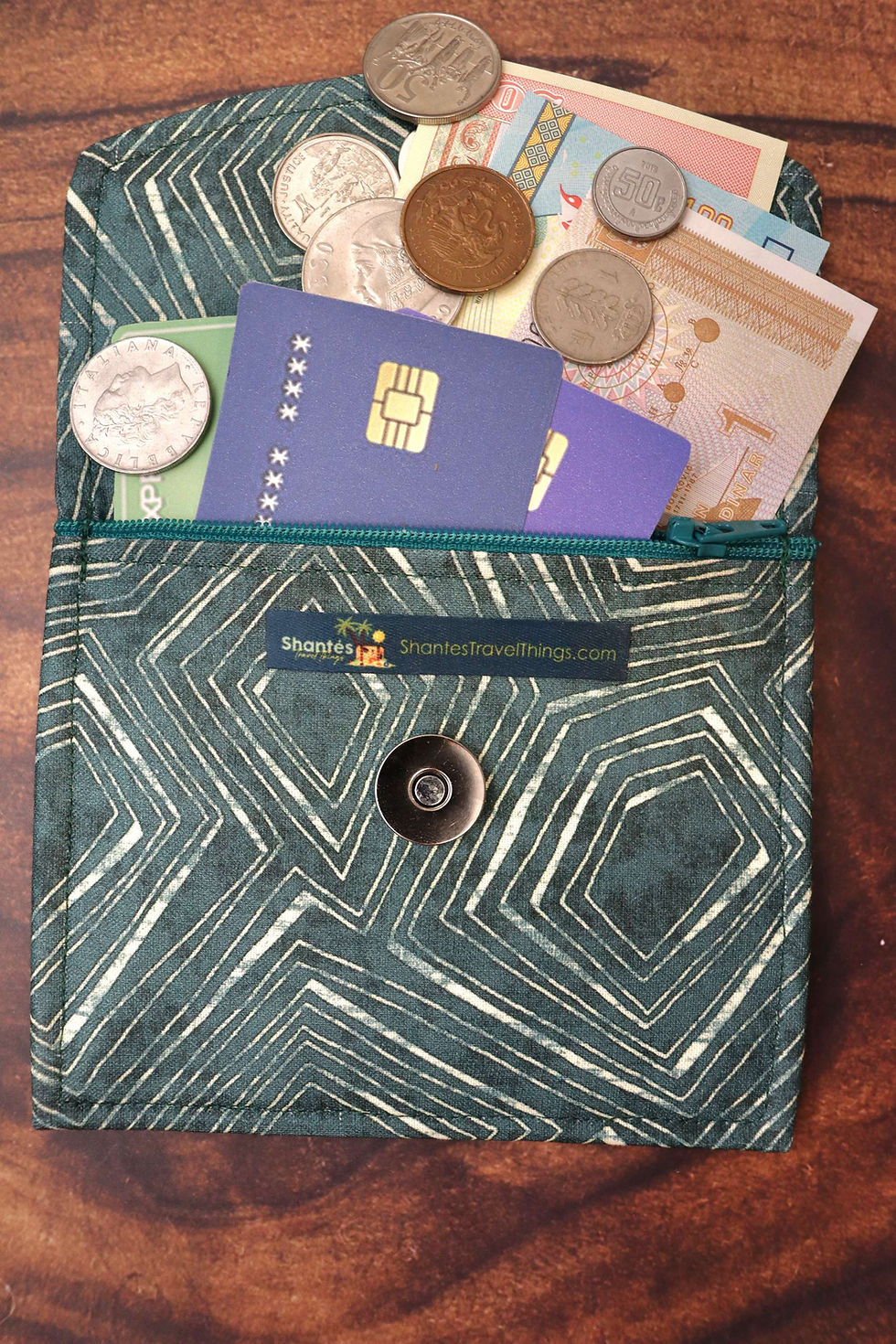 Thumbnail: Sage Green Geometric Batik Mini Envelope Card Holder Wallet