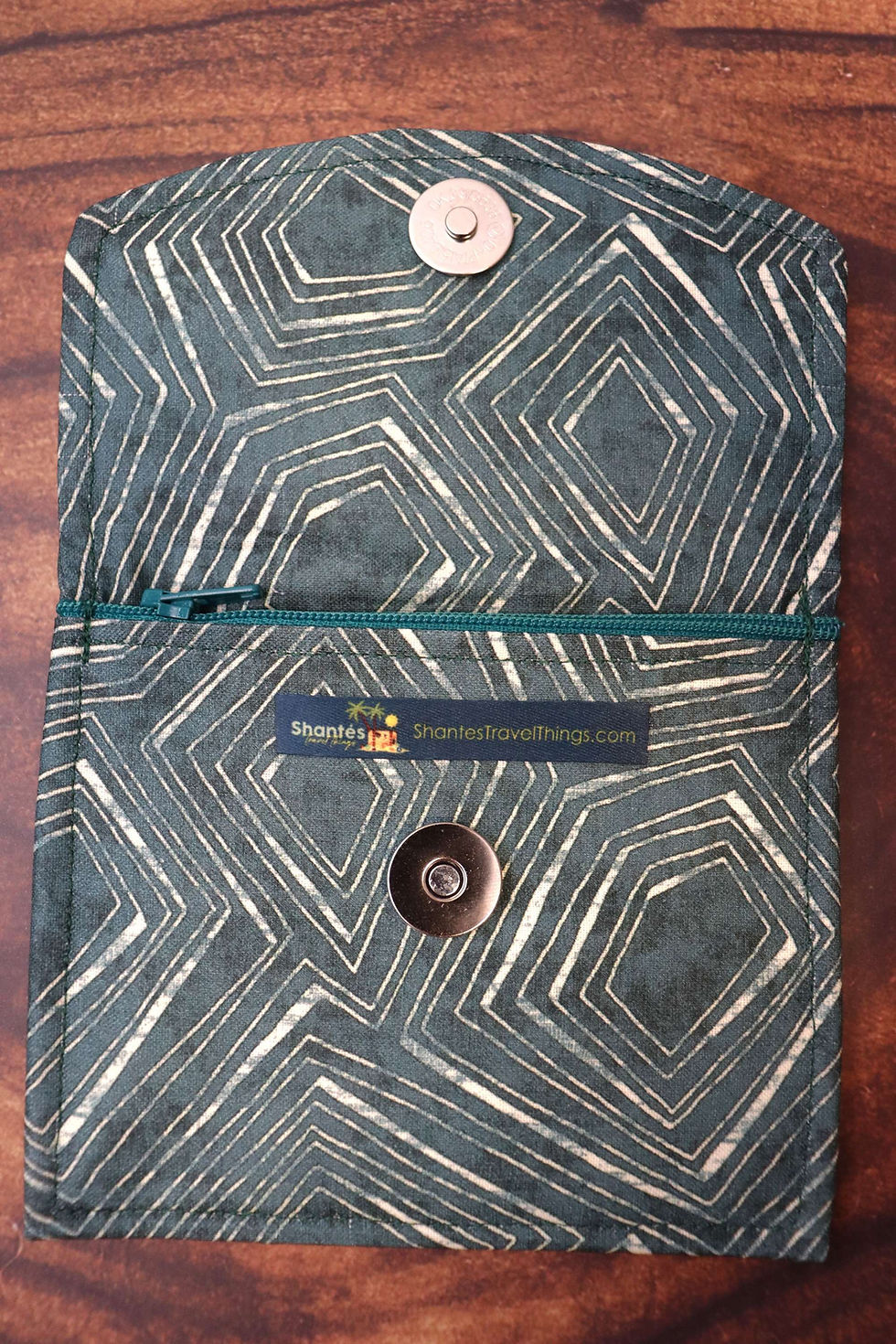Thumbnail: Sage Green Geometric Batik Mini Envelope Card Holder Wallet