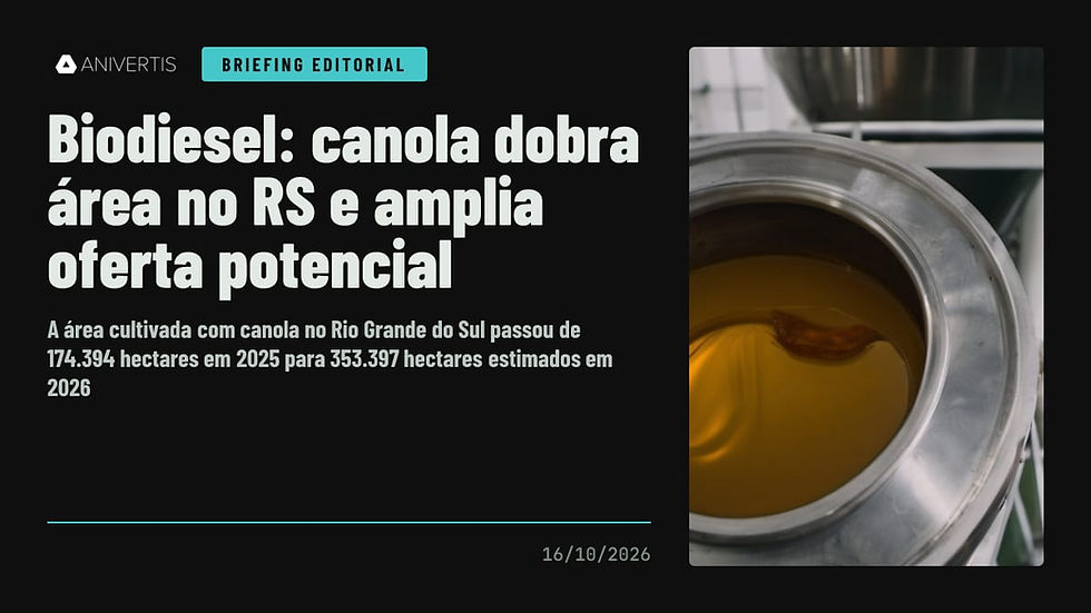 Análise AniVertis sobre Biodiesel: canola dobra área no RS e amplia oferta potencial