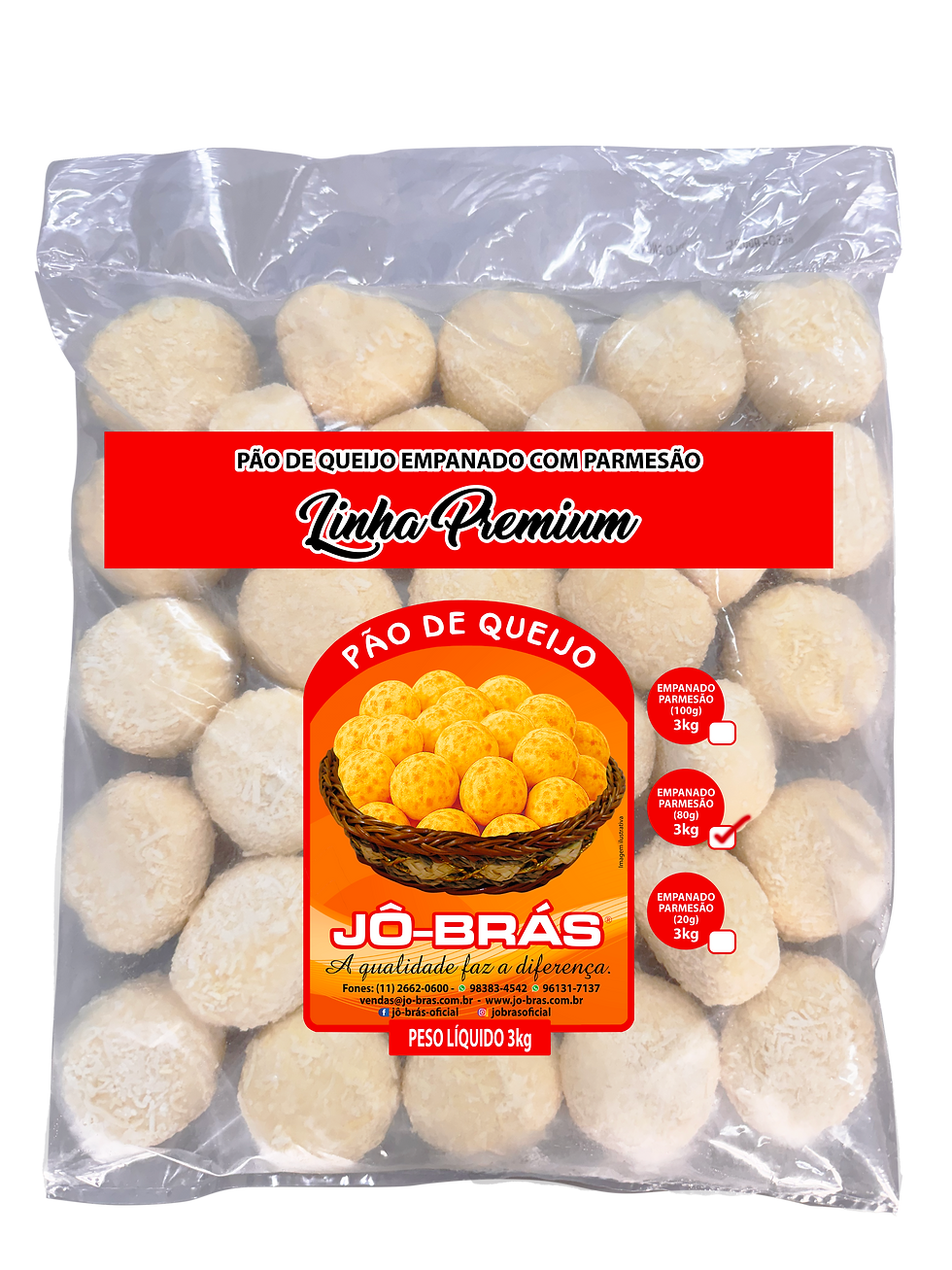 PÃO DE QUEIJO EMPANADO COM PARMESÃO 80G - PACOTE 3KG