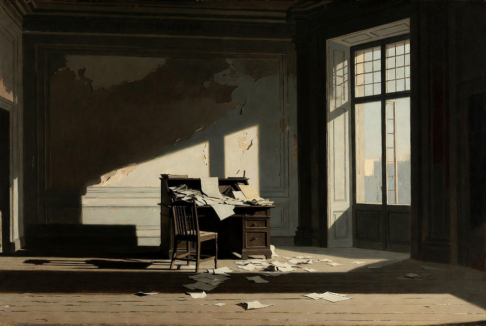 The unredeemed afternoon — an empty room stripped of decoration, the hour that will never be reimbursed and needs no narrative to justify its existence