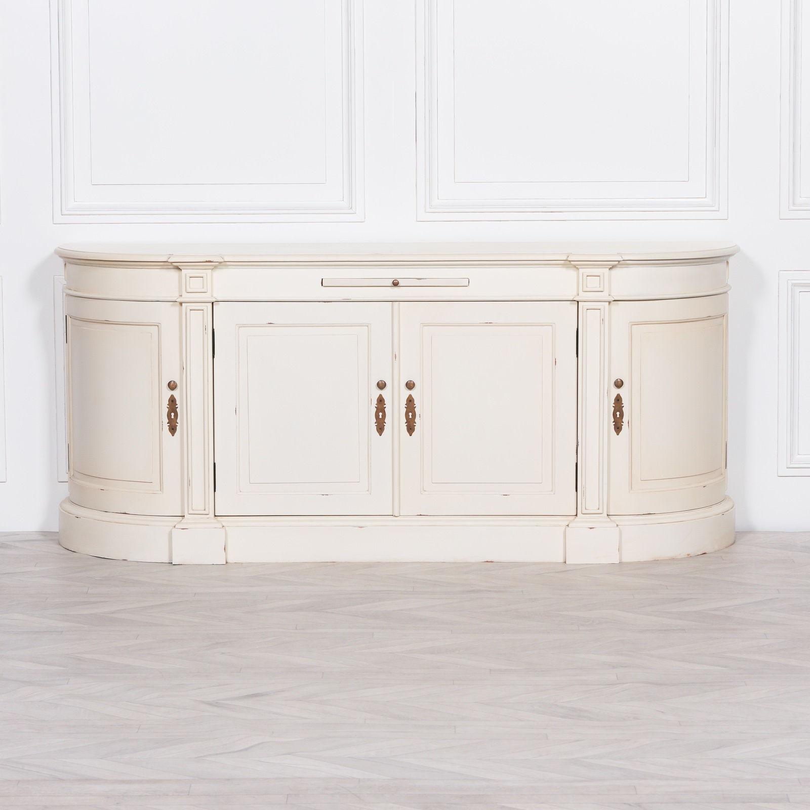 White distressed large buffet sideboard