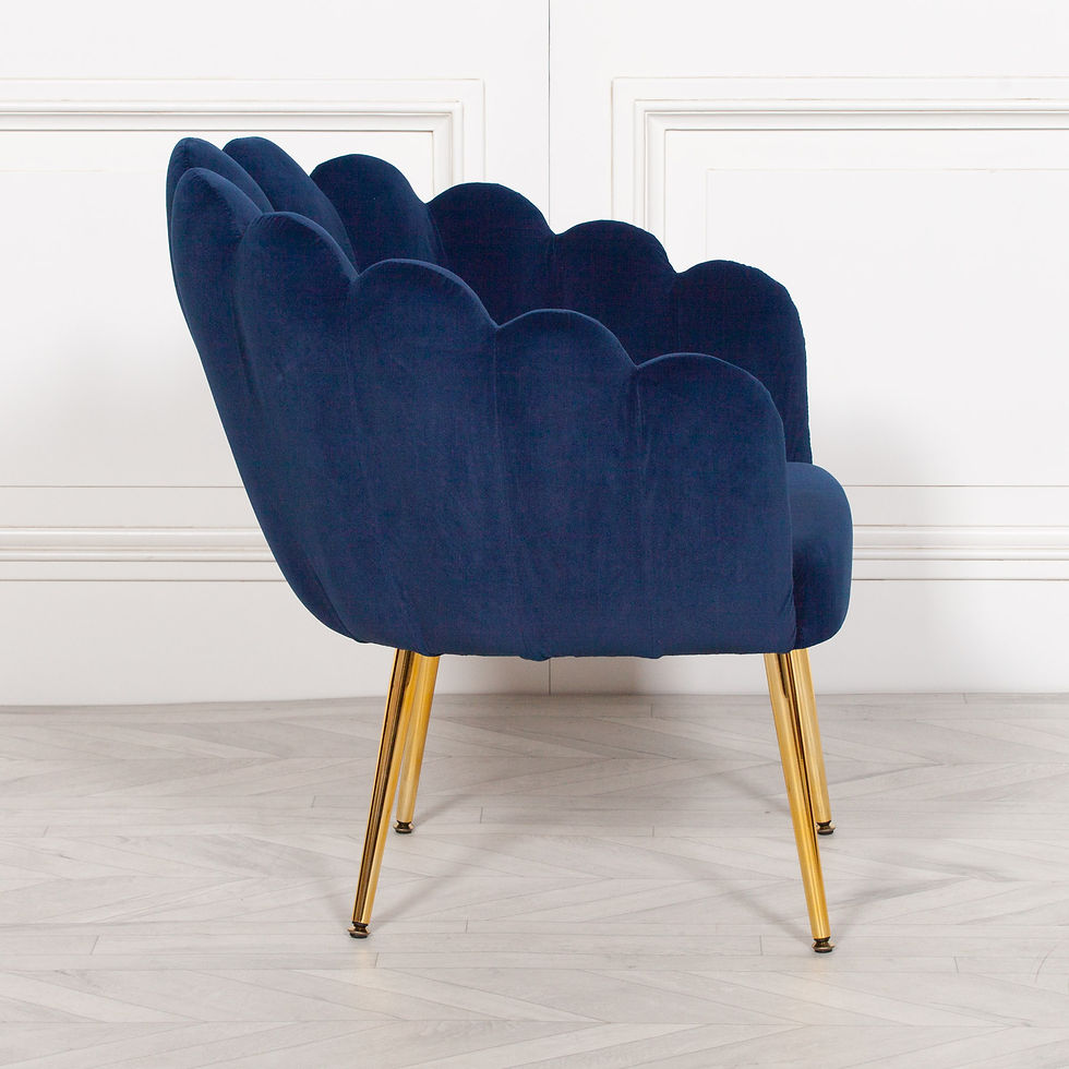 Thumbnail: Art Deco Blue Velvet Dining / Bedroom Chair with Gold Plated Legs