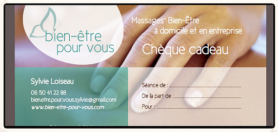 Idée cadeau Anniversaire, naissance, Mariage, Retraite, Remerciements, Chèque cadeau massage de bien-être Indre et Loire Sathe Maine et Loire