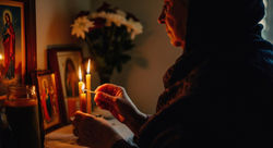 elderly-woman-lighting-candles-during-prayer-in-dimly-lit-room-free-photo