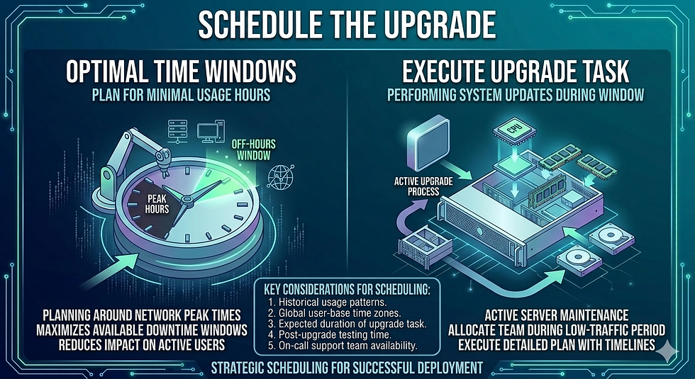 Plan the upgrade when your network and users are least active. This reduces the impact of any downtime.