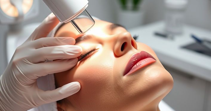 an image of dermapen treatment in a dermatologist office, elegant looking, soft colours, c