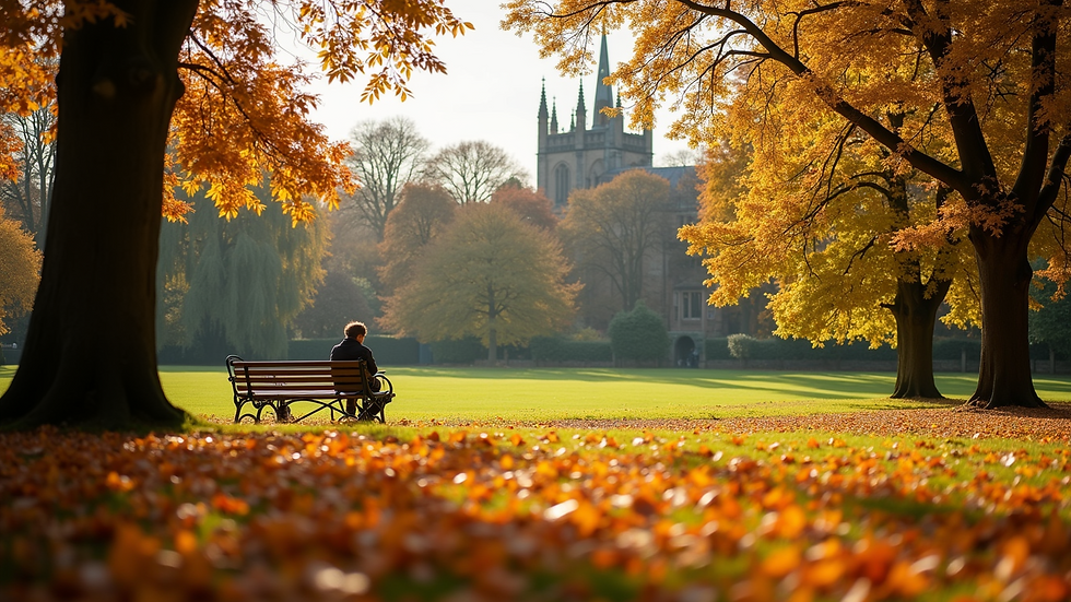 Eye-level view of Bath's vibrant autumn park