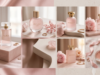 Flacons de parfum rose poudrée