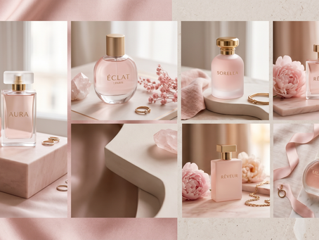 Flacons de parfum rose poudrée