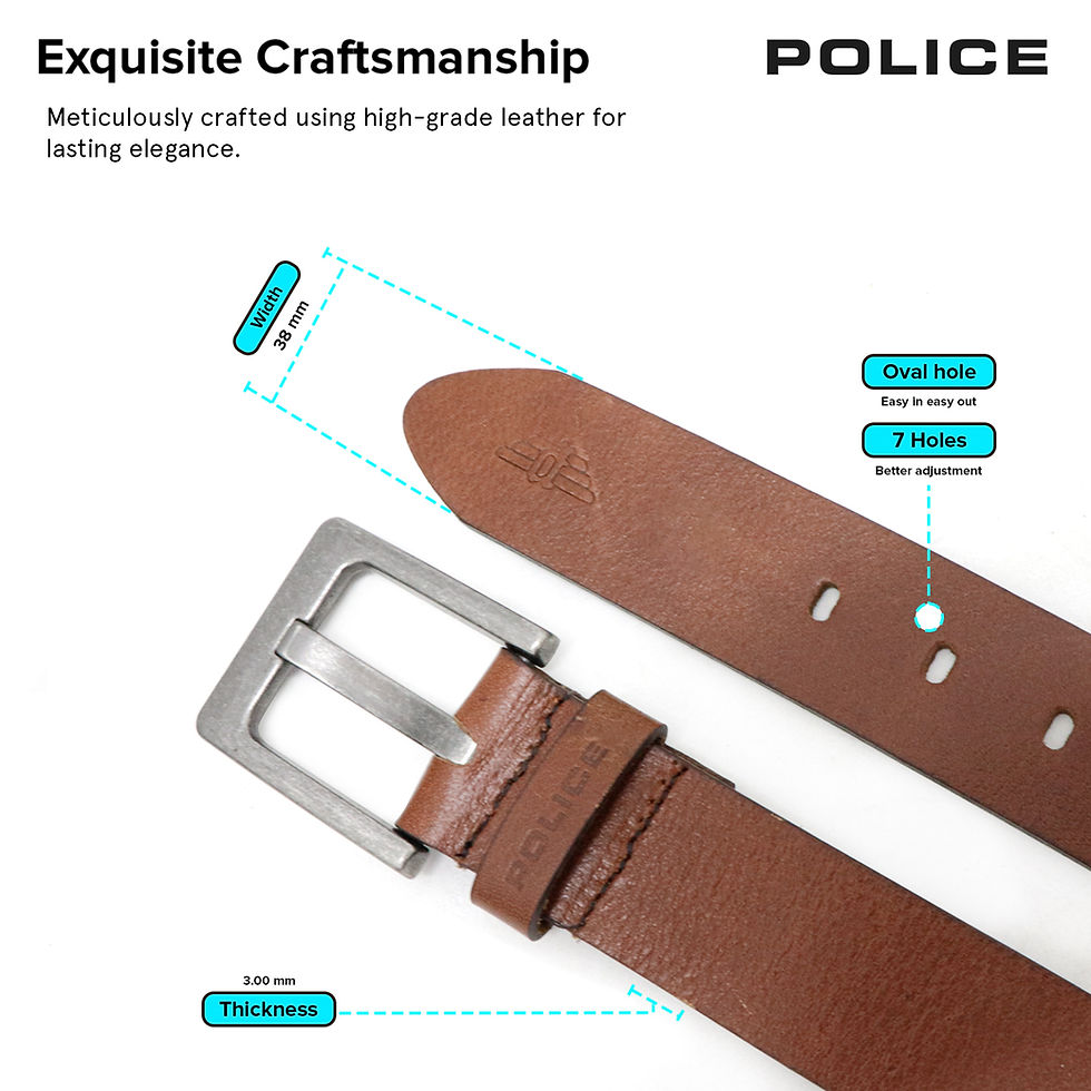 Thumbnail: POLICE VIKING 35 MM PRONGED BUCKLE BROWN WITH BURNISHED EDGE BELT - L