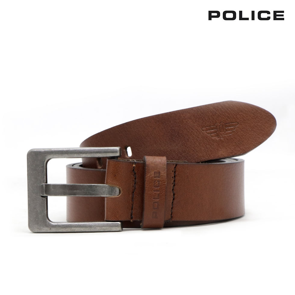 Thumbnail: POLICE VIKING 35 MM PRONGED BUCKLE BROWN WITH BURNISHED EDGE BELT - L