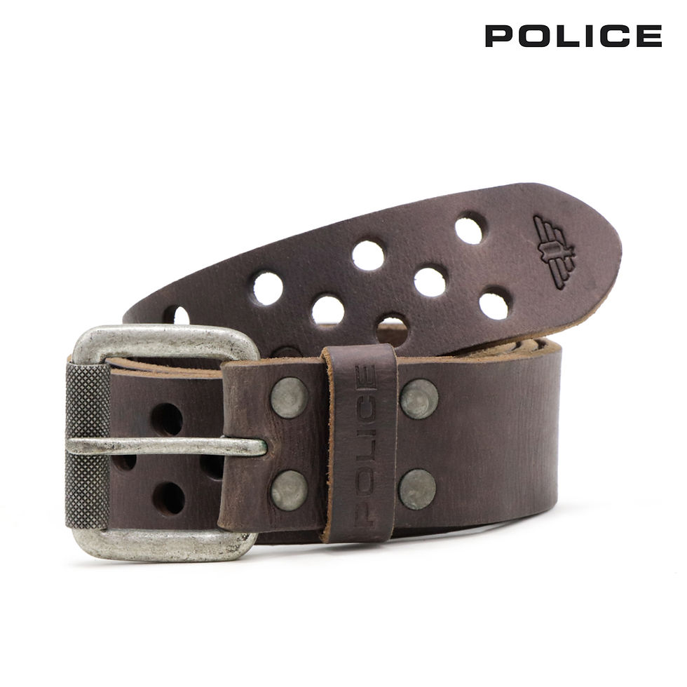 Thumbnail: POLICE BROWN BRUSHED NICKEL  BELT - 30-34 INCH