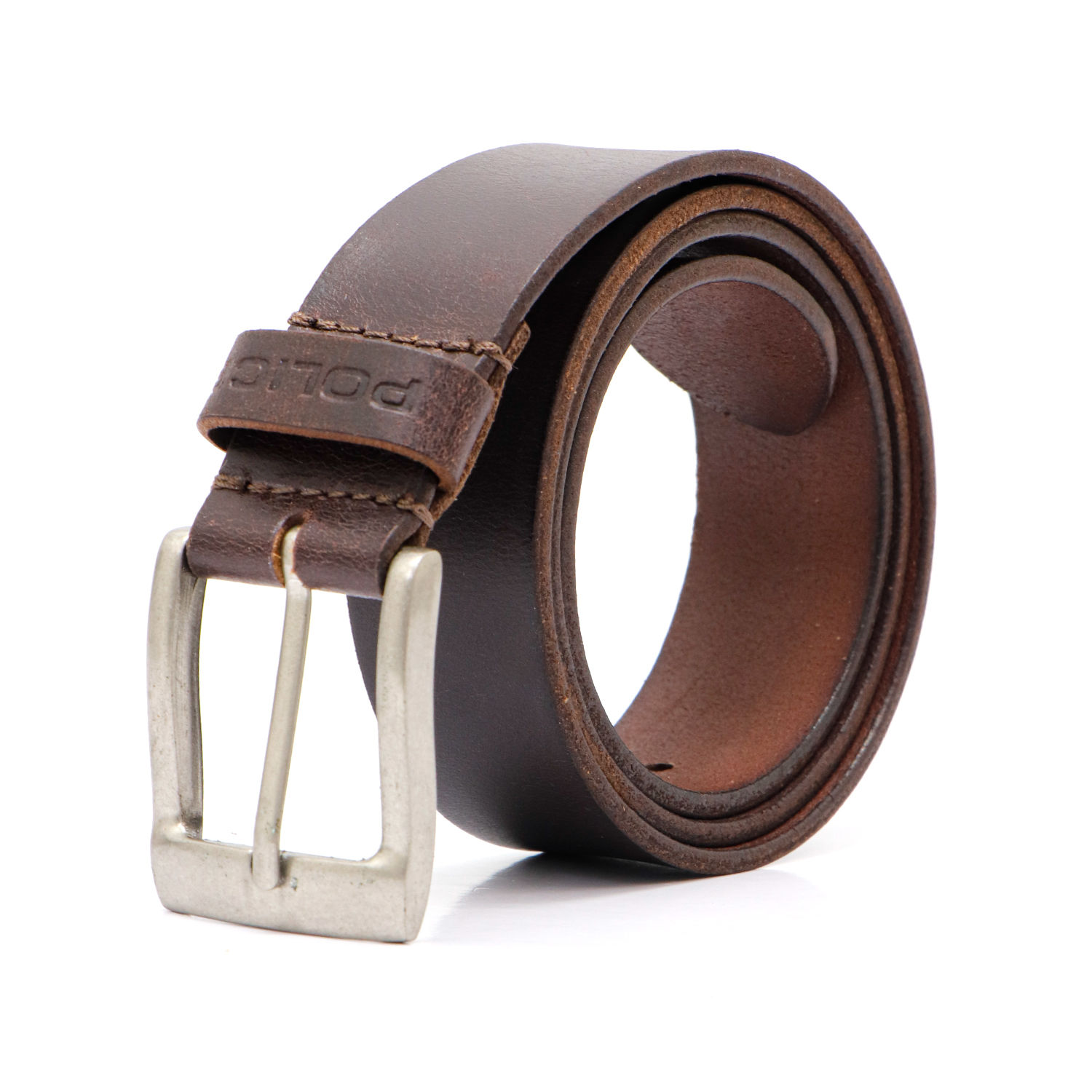 POLICE BROWN BRUSHED NICKEL  BELT - 30-34 INCH