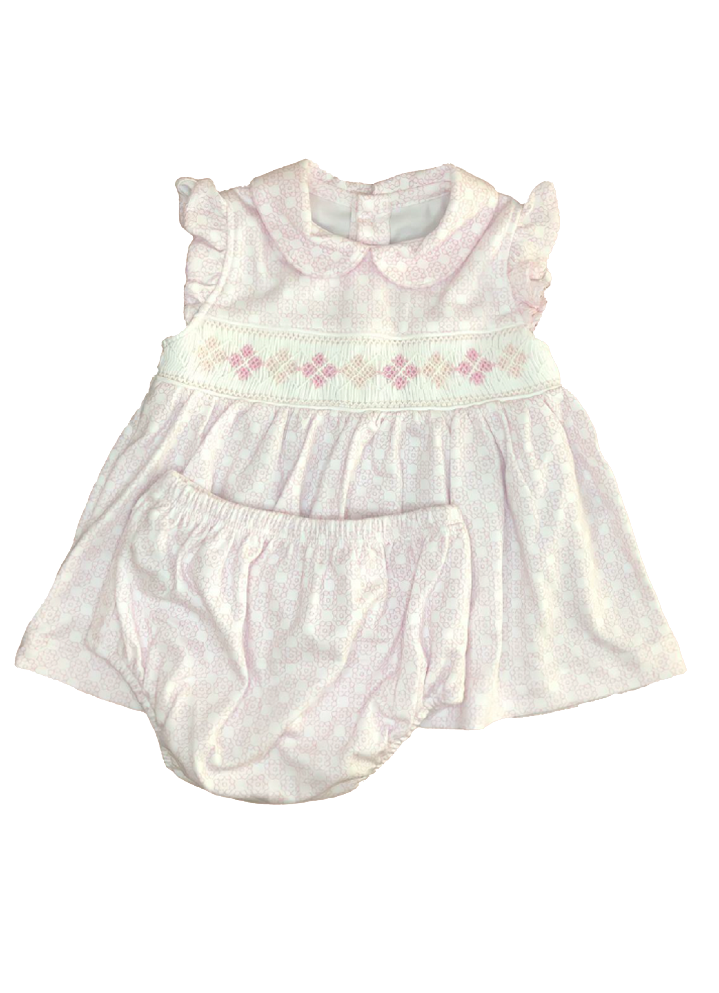 Vestido Con Cubrepañal Bordado Smock Golds Rosa - Pima Baby