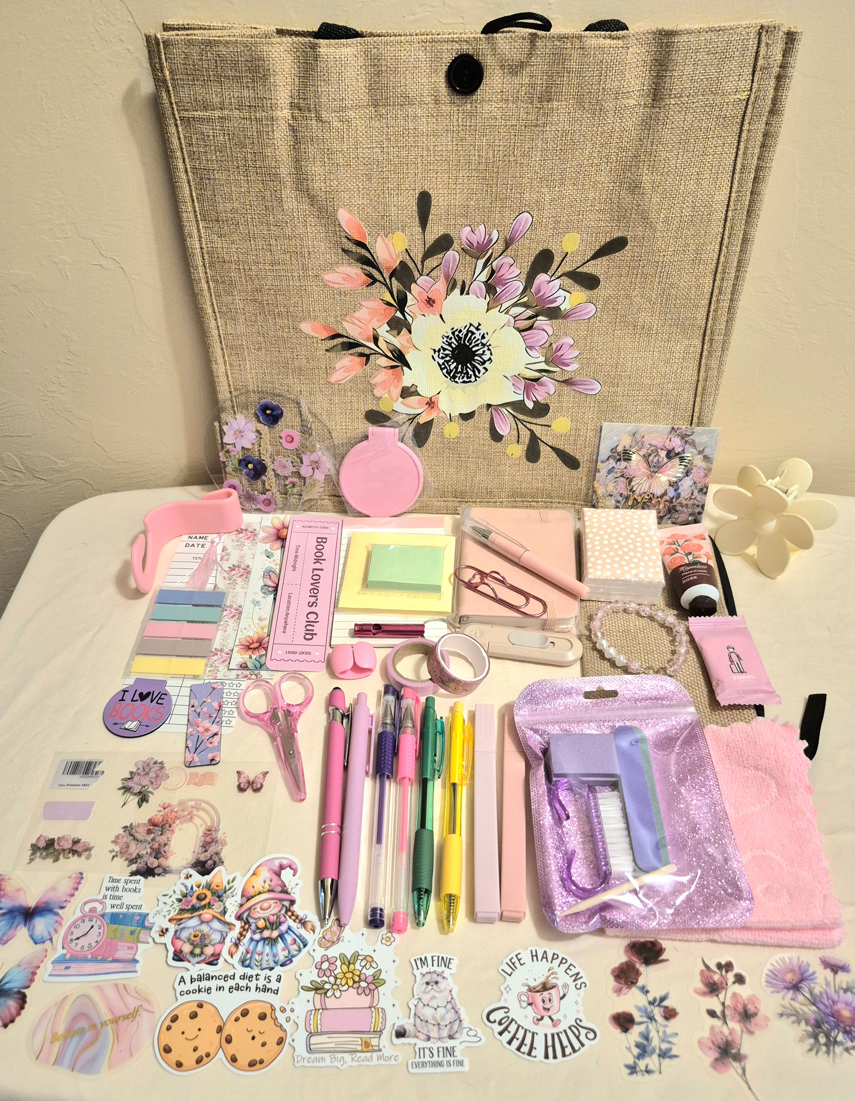 Burlap Tote with Flowers