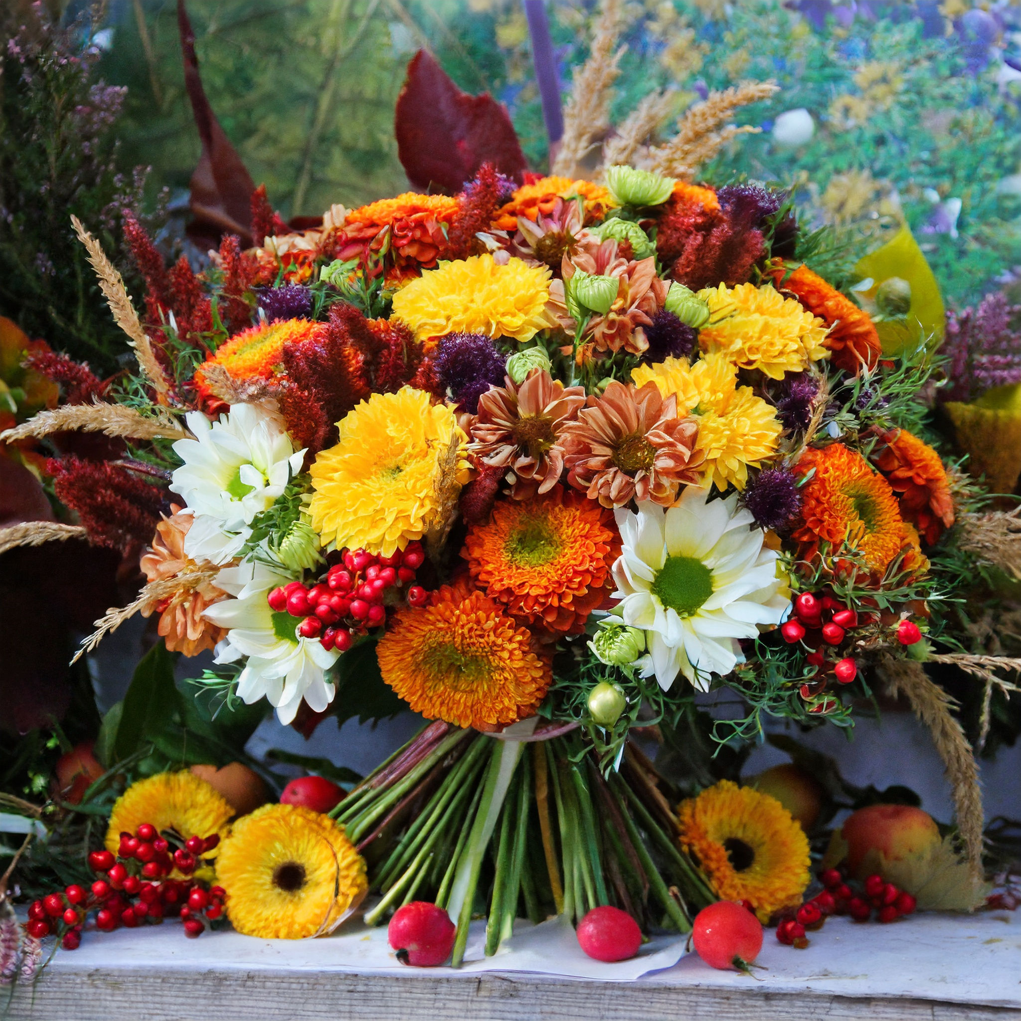 Fireside Elegance hand tied bouquet