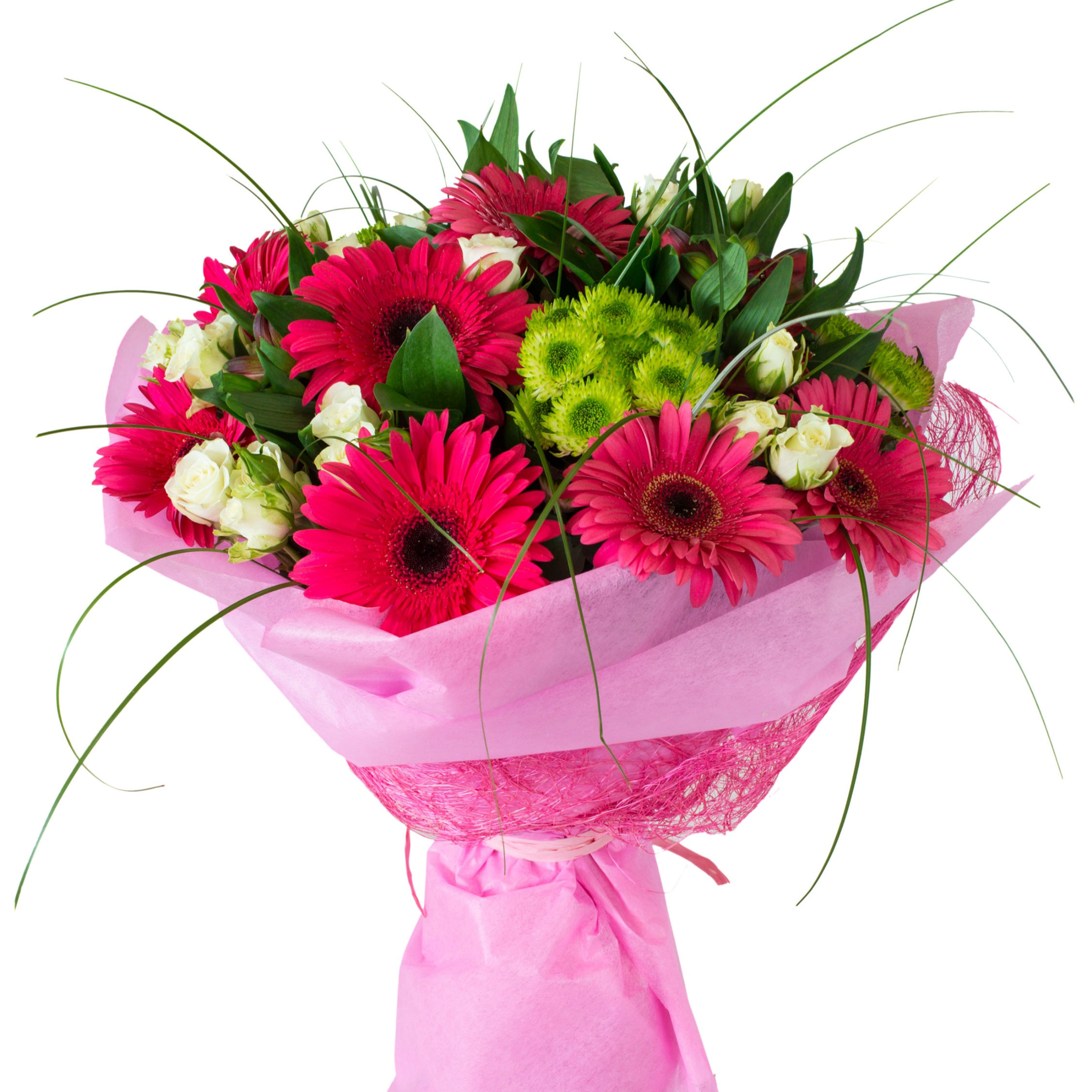 Roses and gerbera hand-tied flower bouquet