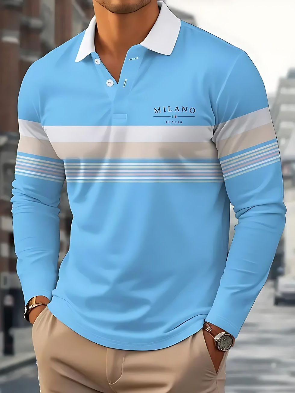 Miniatura: Polo Esporte Fino Listrada com Gola Contrastante