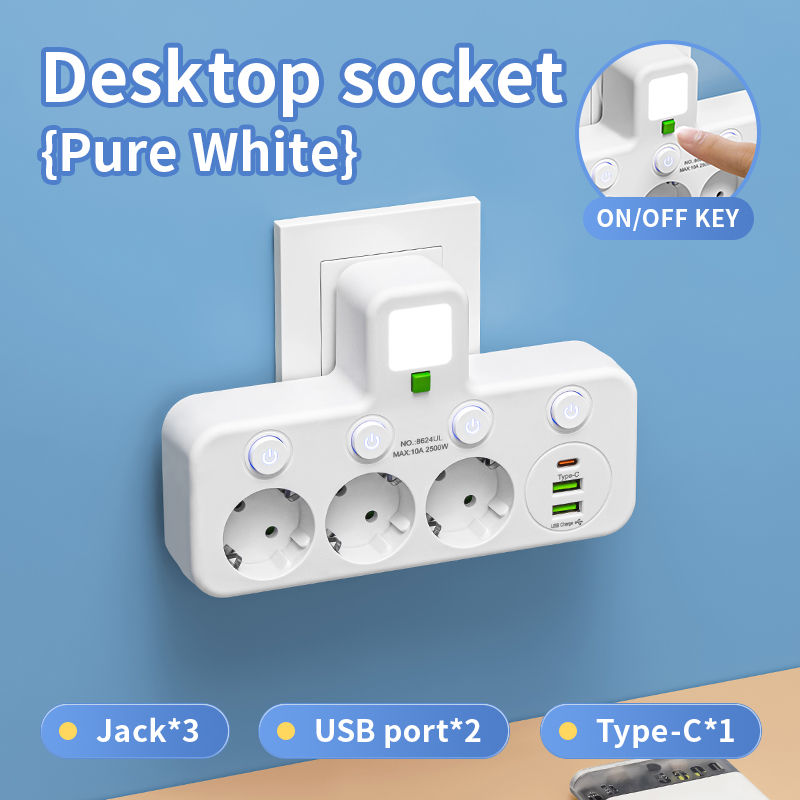 Miniaturbild: EU Plug Wall Mounted European Standard Socket Power Strip 5 AC Independent Switc