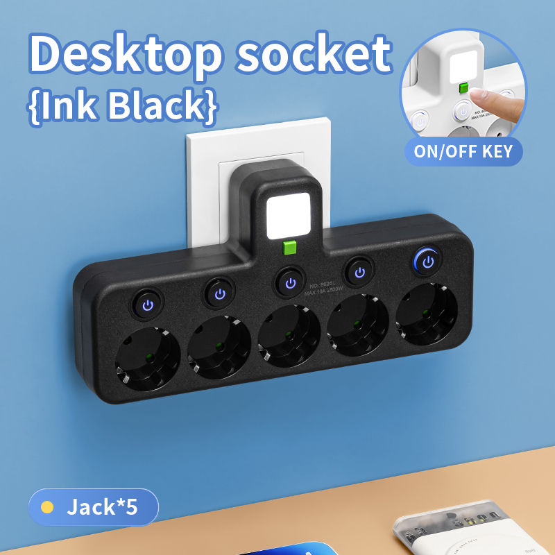 Miniaturbild: EU Plug Wall Mounted European Standard Socket Power Strip 5 AC Independent Switc