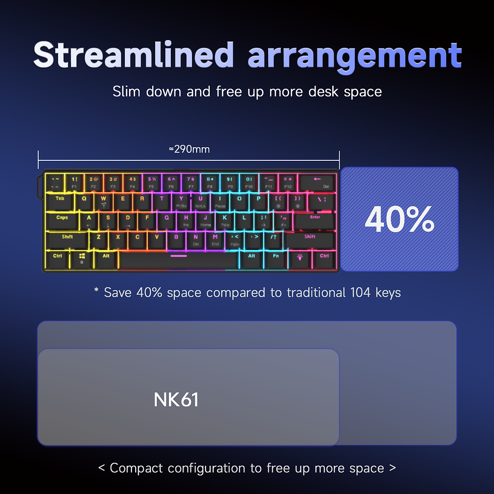 Miniaturbild: AJAZZ NK61 Wired Gaming Mechanical Keyboard 60% RGB Hot-Swappable 61 Keys Red Sw