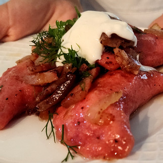 plated varenyky white plate