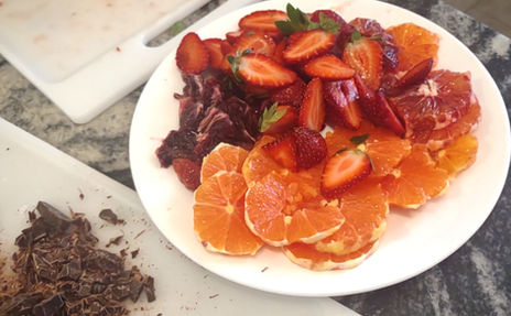 chopped chocolate and blood oranges, strawberries