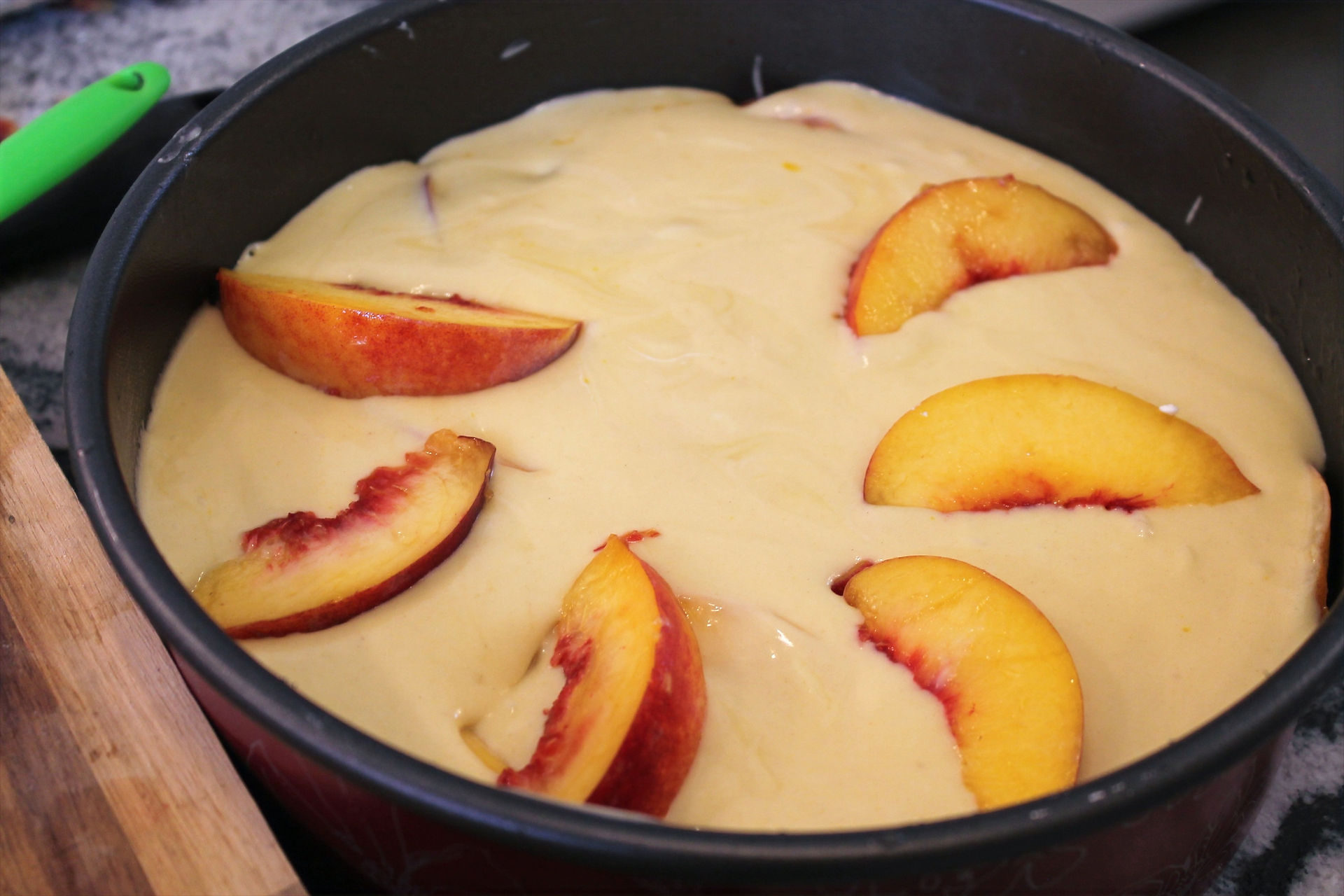 peach cake before the oven