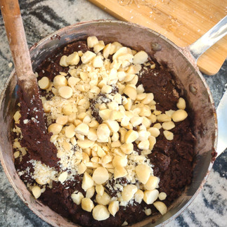 nuts and chocolate cookie dough in one pan