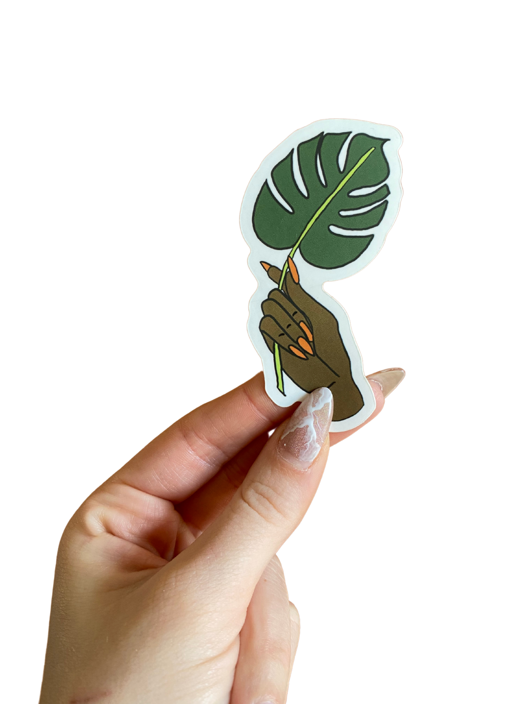 Hand Holding Leaf Sticker