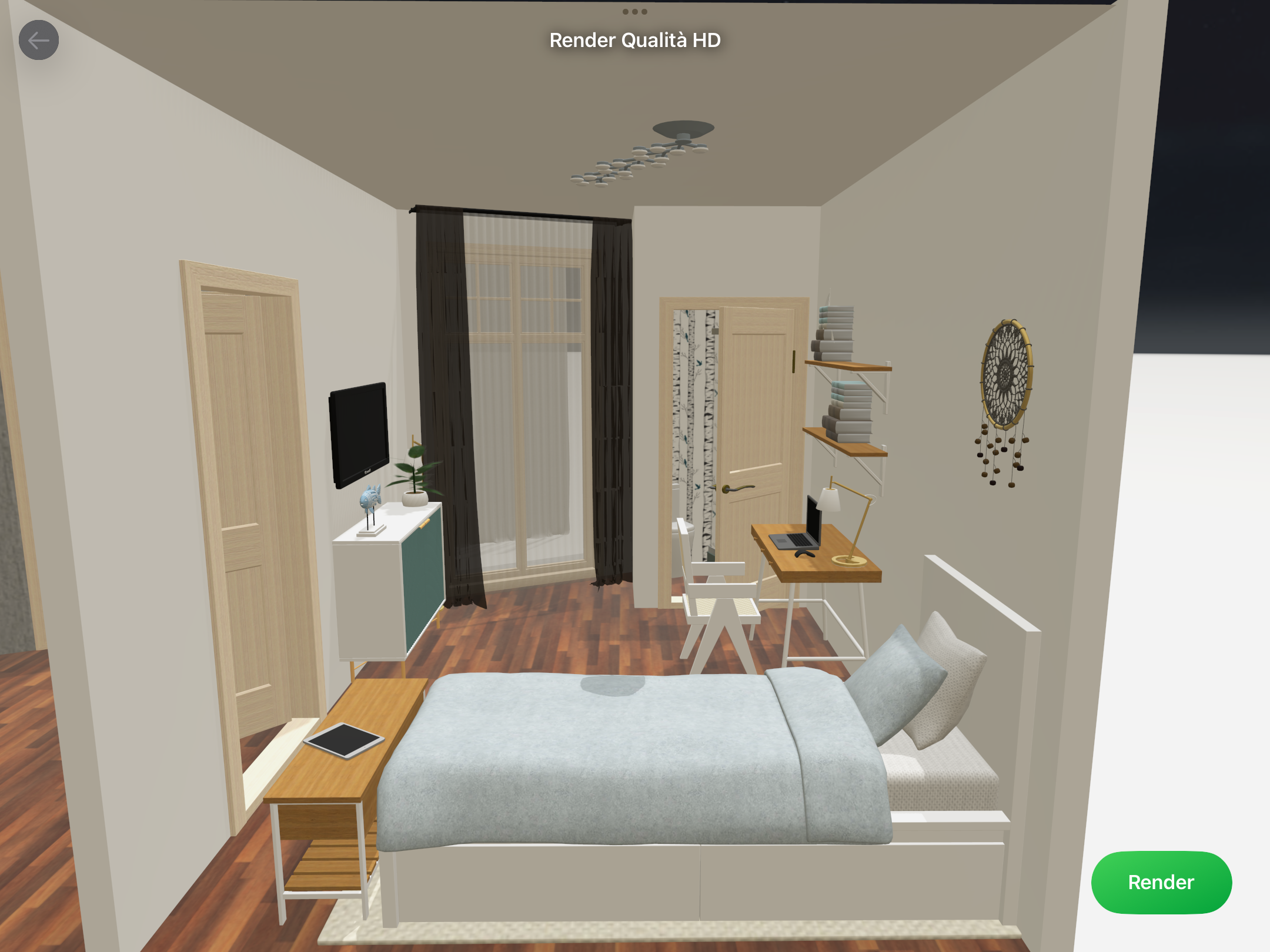 A cozy and stylish living room with bright blue and white traditional Greek island architecture visible through large windows. The interior features a modern orange and white sofa, elegant gold floor lamps, a wooden coffee table, and a bookshelf filled with books. Blue accents and Mediterranean elements create a warm, inviting atmosphere. This image was generated using ArchiVinci AI.
