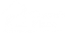 Dawn's Place logo women's head with flowing hair in outline of a home