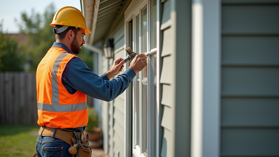 High angle view of a contractor working on a home exterior