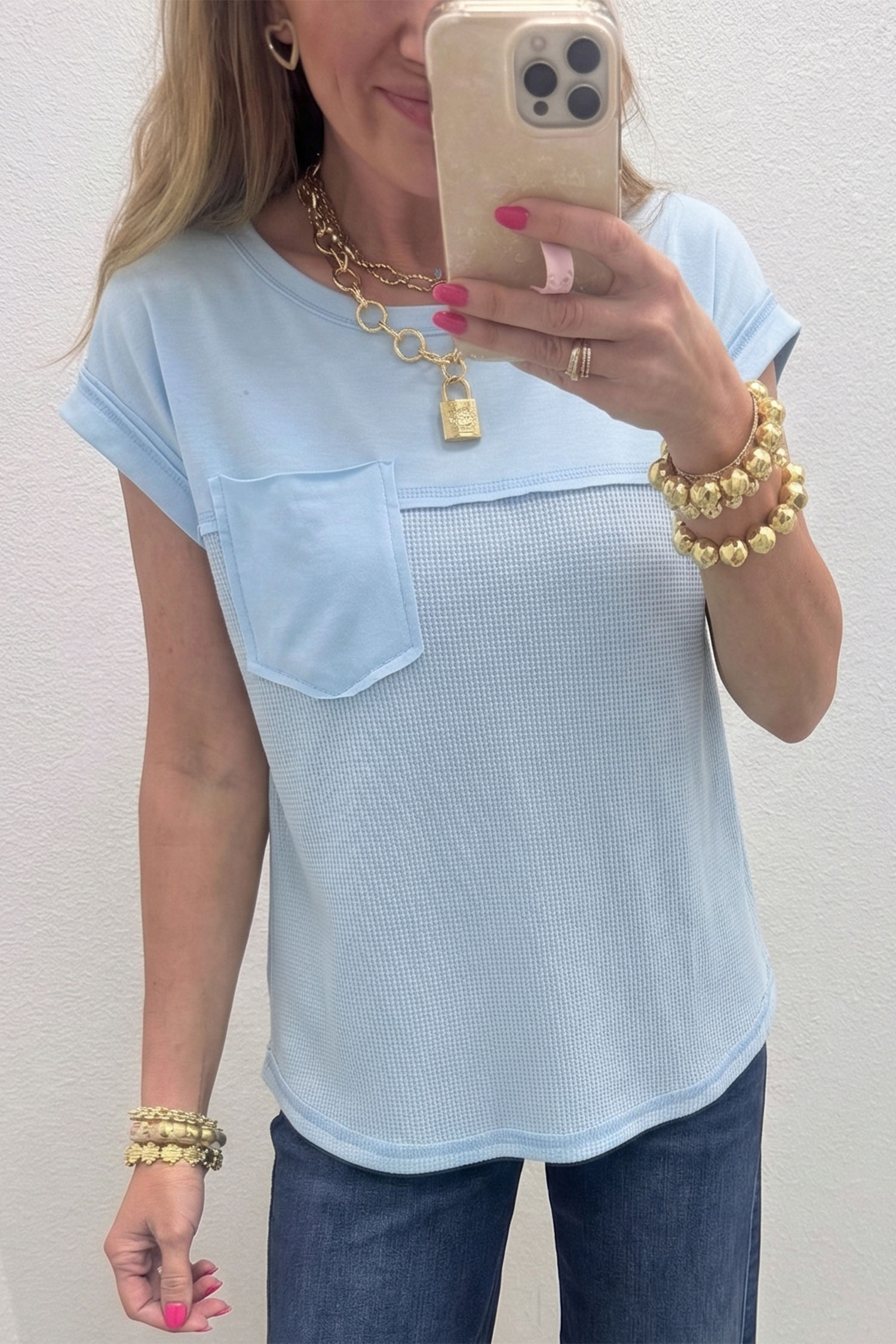 Raw Seam Waffle Top