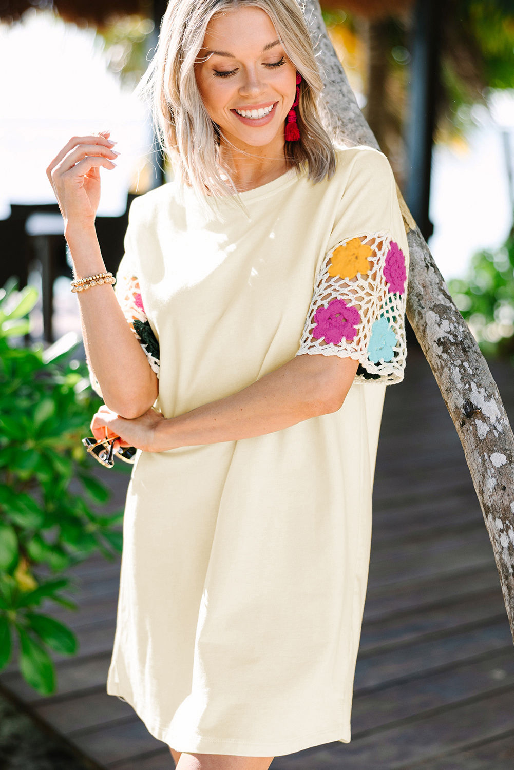 Floral Crochet Sleeve Dress