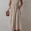 Thumbnail: Cotton Beige Scoop Neck Ribbed Bodice Pleated Dress