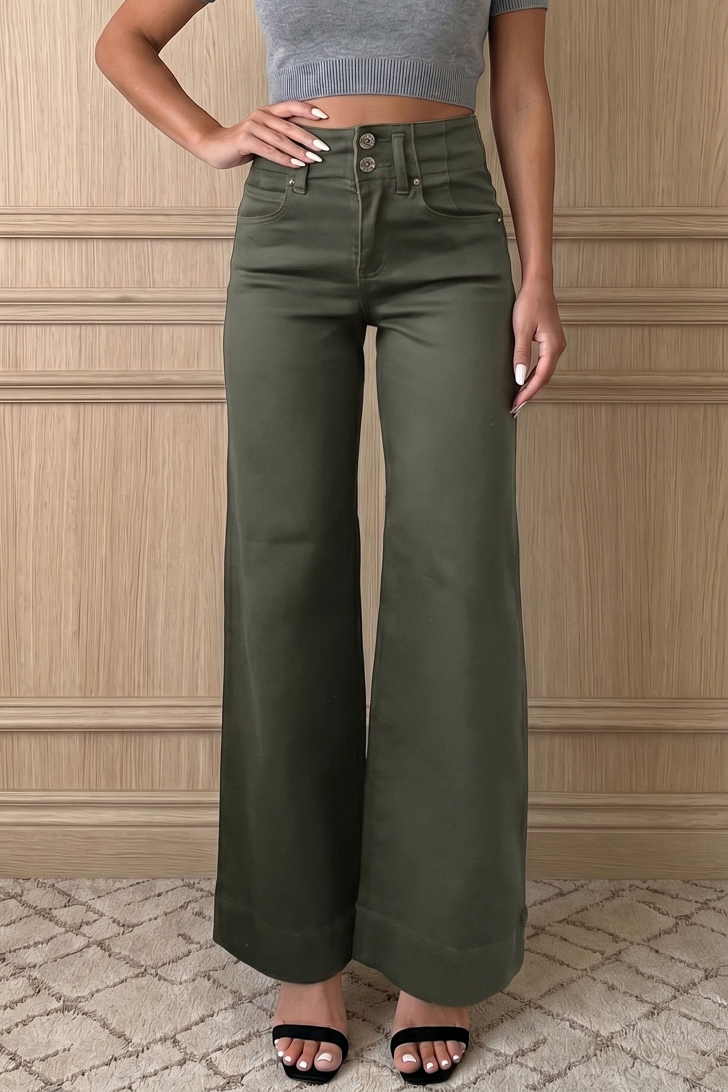Mist Green Wide Leg Jeans