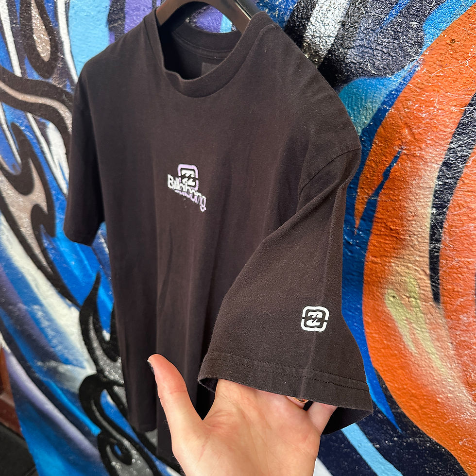 Thumbnail: BILLABONG SS TEE BLACK TEE LARGE WHITE PURPLE SPELLOUT LOGO