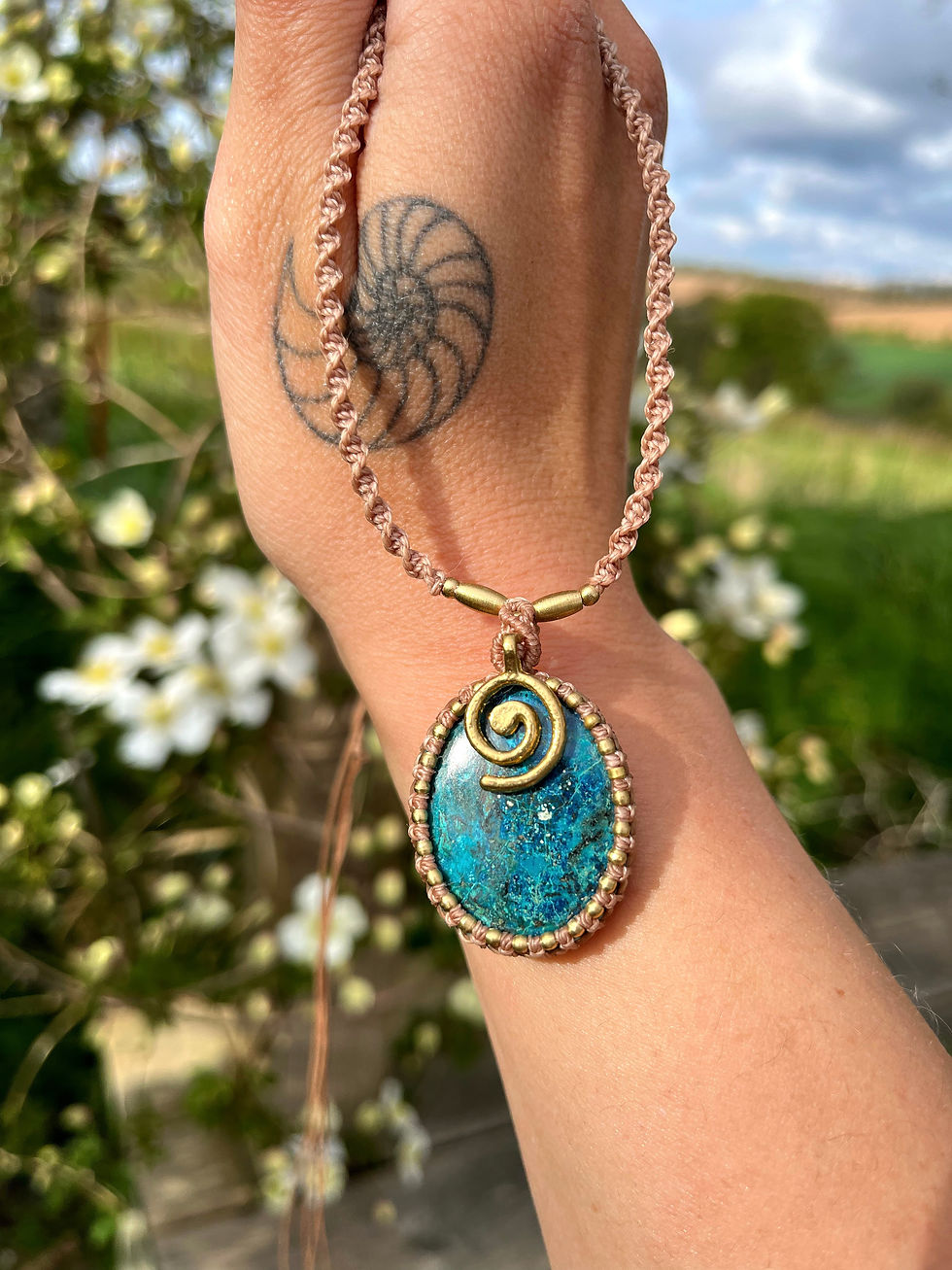 Thumbnail: Deep Water Spiral – Chrysocolla Necklace