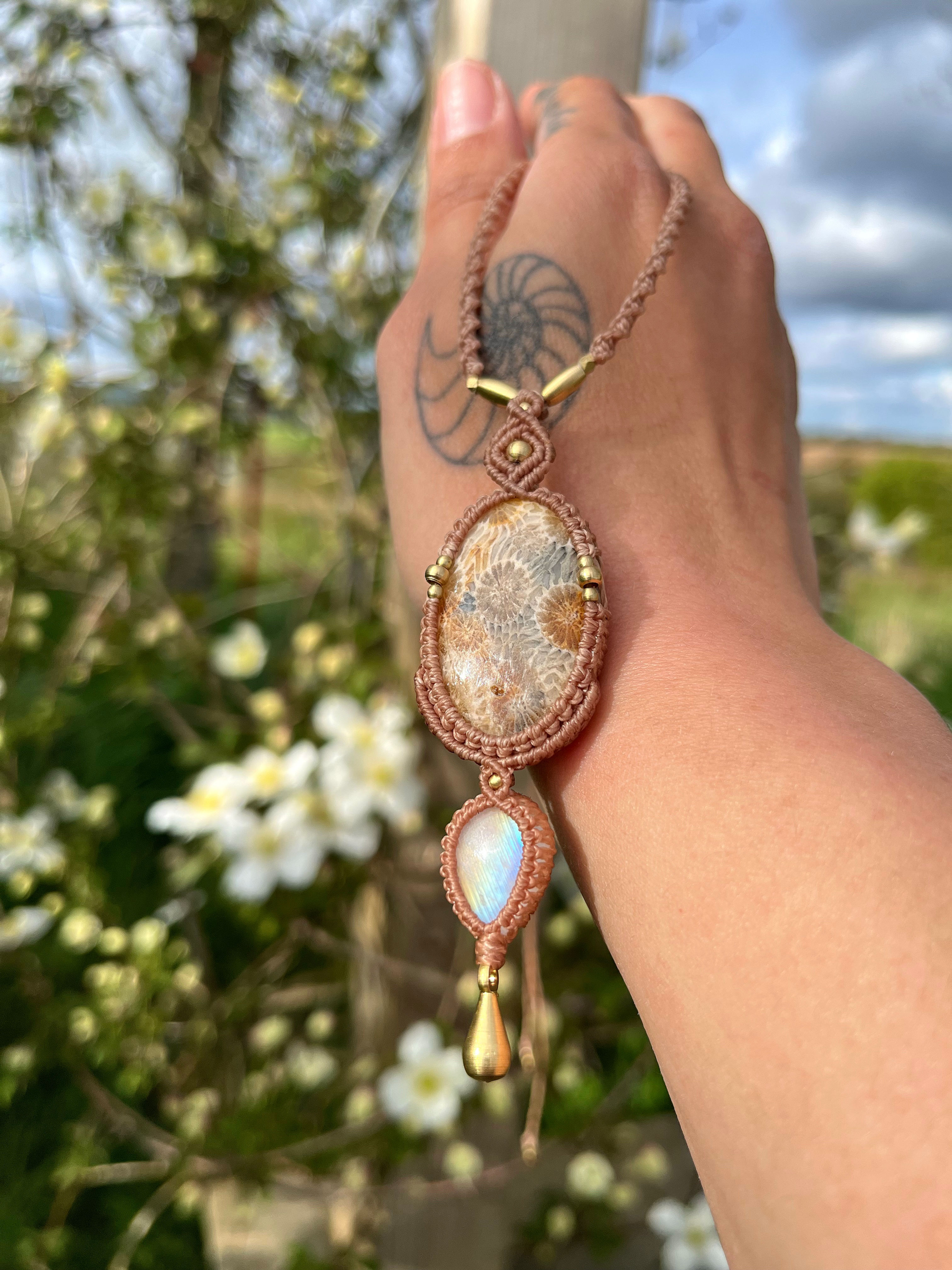 Ancient Moon – Fossil Coral & Moonstone Necklace