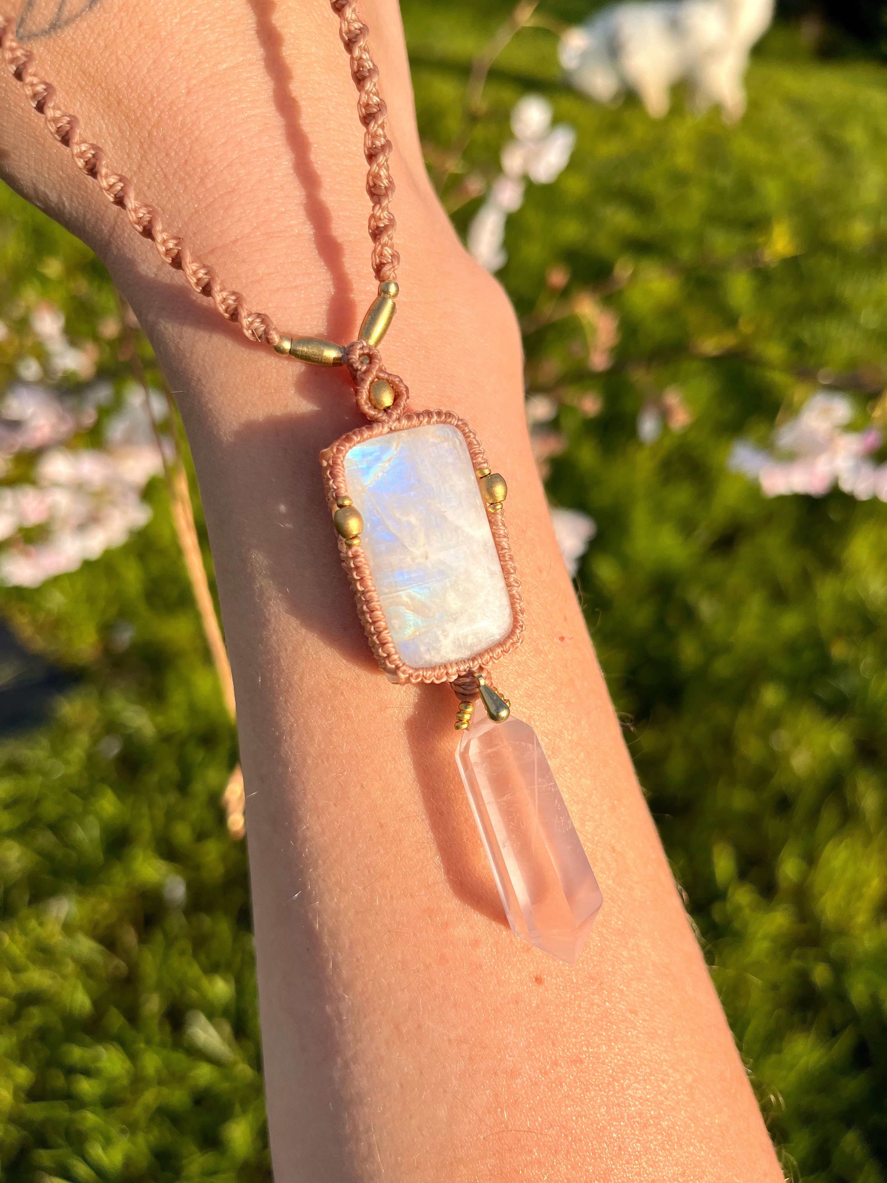 Moonblush – Rainbow Moonstone & Rose Quartz Necklace