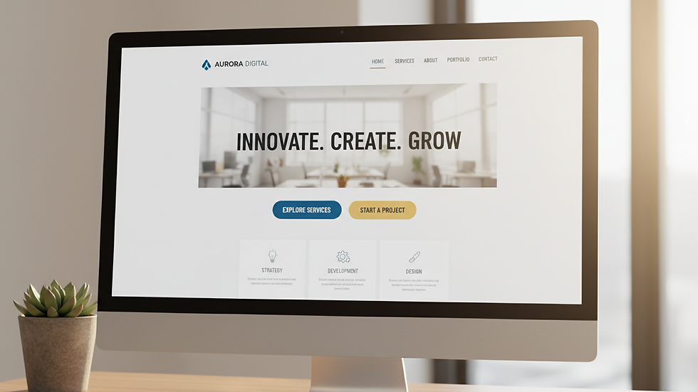 Close-up view of a clean, well-organized website homepage with clear CTA buttons