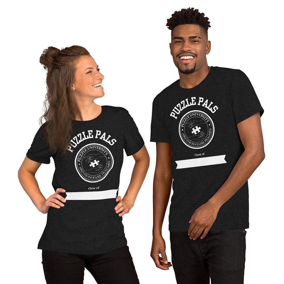 Thumbnail: Puzzle Pals Yearbook Signatures | Unisex t-shirt, double-sided | Dark colors