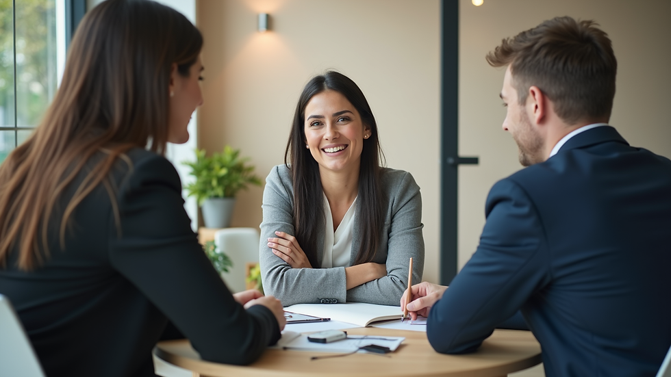 Eye-level view of a mortgage broker discussing loan options with a client